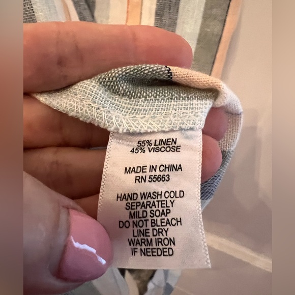 For Cynthia women’s linen blend striped shift dress XS side buttons & pockets - Picture 5 of 9